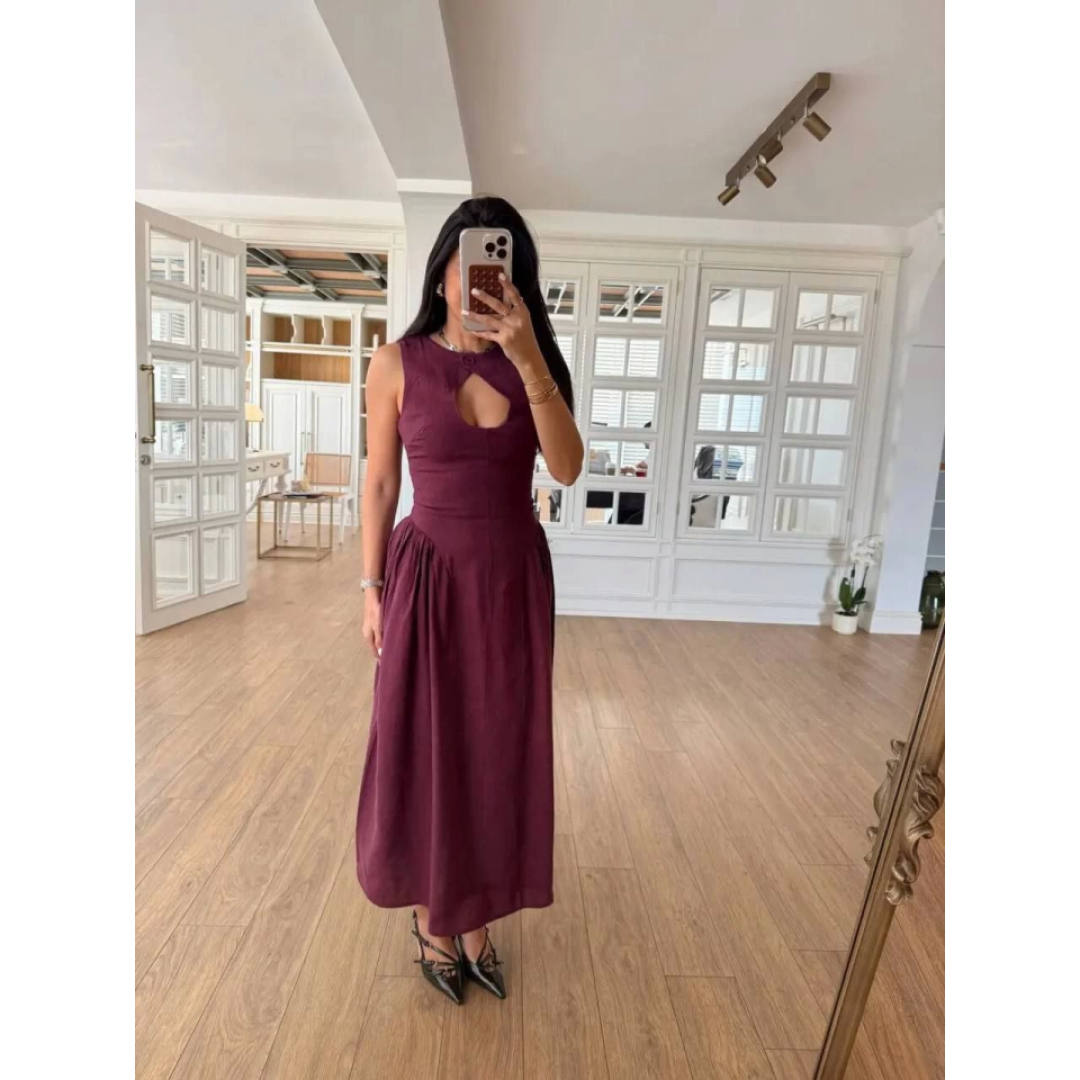 Kolsuz Uzun Kabardin Elbise - Bordo - 142669 Kolsuz Uzun Kabardin Elbise - Bordo - 142669