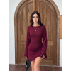 Sırt Pencereli Mini Triko Elbise - Bordo - 142683 Sırt Pencereli Mini Triko Elbise - Bordo - 142683