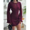 Sırt Pencereli Mini Triko Elbise - Bordo - 142683 Sırt Pencereli Mini Triko Elbise - Bordo - 142683