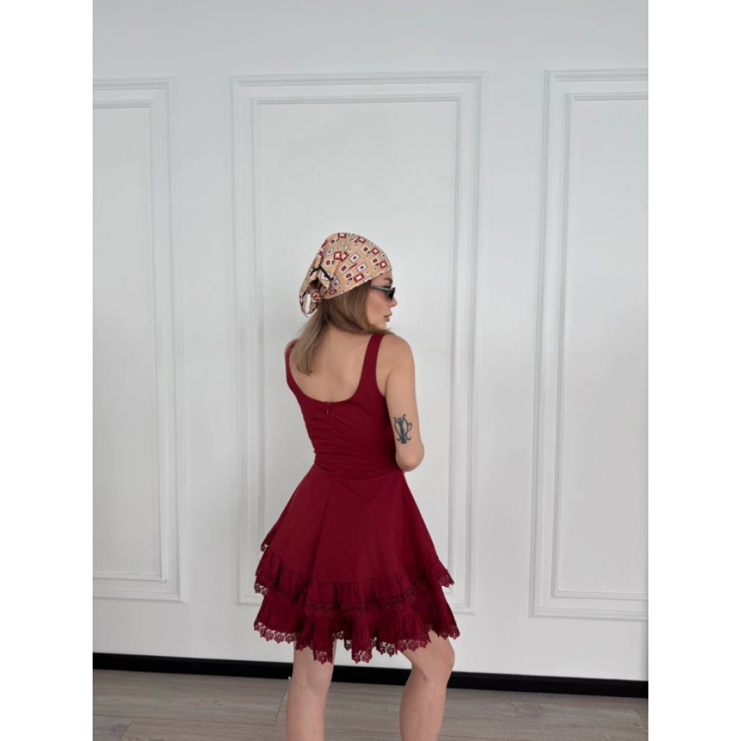 Mini Askılı Elbise - Bordo - 144287