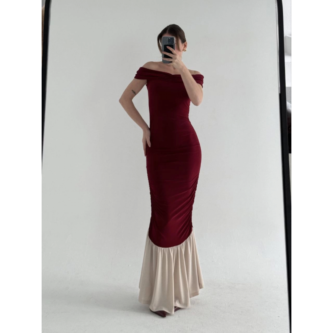 Striptiz Omuzlu Uzun Elbise- Bordo 144292 Striptiz Omuzlu Uzun Elbise- Bordo 144292