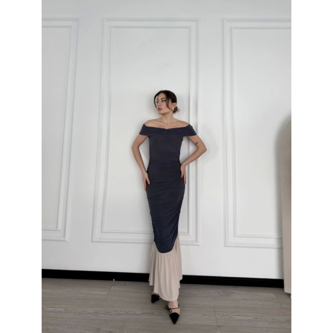 Striptiz Omuzlu Uzun Elbise- Füme 144293 Striptiz Omuzlu Uzun Elbise- Füme 144293