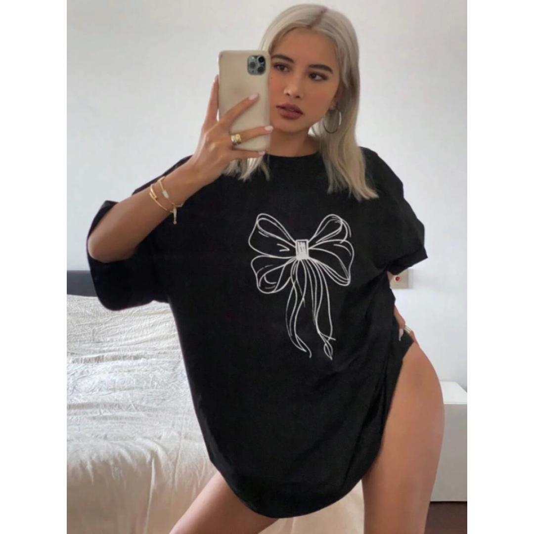 Baskılı Oversize T-shirt - Siyah 146034 Baskılı Oversize T-shirt - Siyah 146034