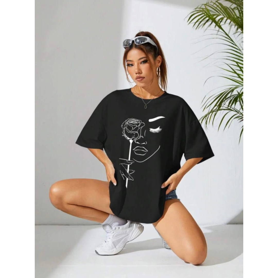 Baskılı Oversize T-shirt - Siyah - 146035 Baskılı Oversize T-shirt - Siyah - 146035