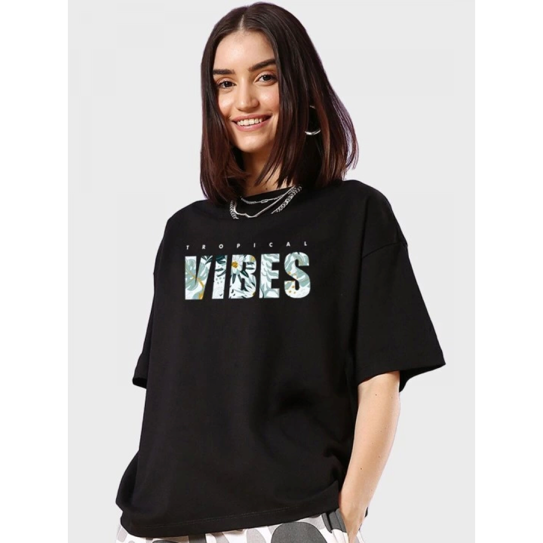 Baskılı Oversize T-shirt - Siyah