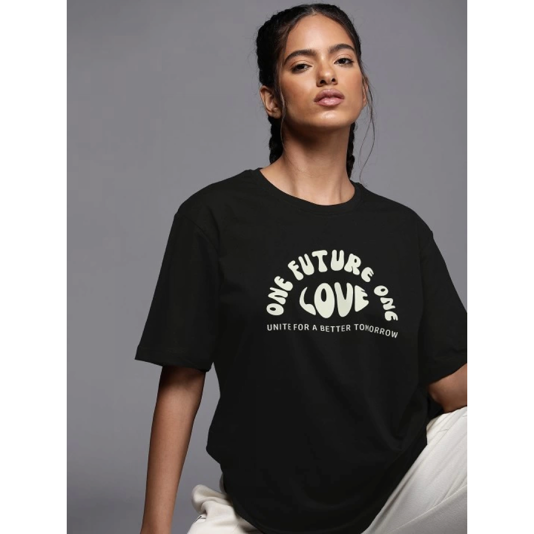 Baskılı Oversize T-shirt - Siyah