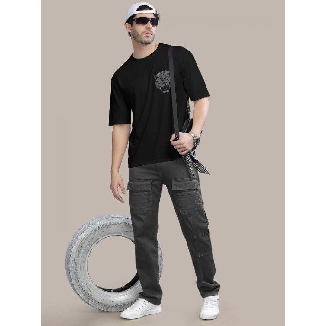 Erkek Baskılı Oversize T-shirt - Siyah - 146098 Erkek Baskılı Oversize T-shirt - Siyah - 146098