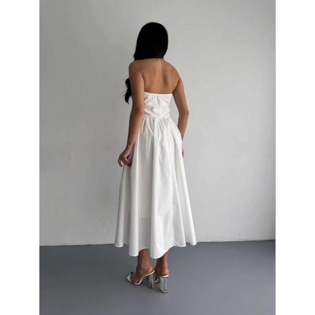 Straplez Pileli Elbise - Beyaz 146904 Straplez Pileli Elbise - Beyaz 146904