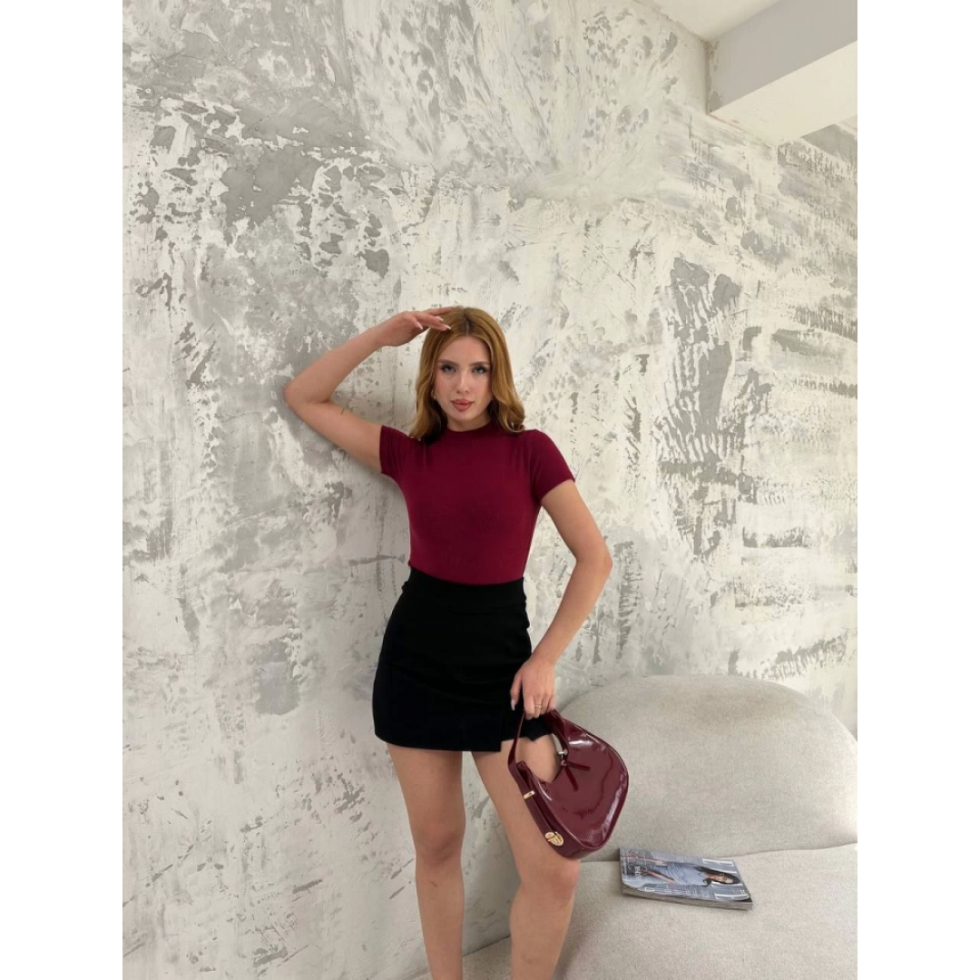 Kısa Kol Badi Bluz - Bordo 148417 Kısa Kol Badi Bluz - Bordo 148417