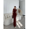 Kolsuz Uzun Likralı Elbise - Bordo - 148434