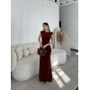Kolsuz Uzun Likralı Elbise - Bordo - 148434