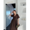 Kısa Kollu Uzun Elbise - Kahve - 148436