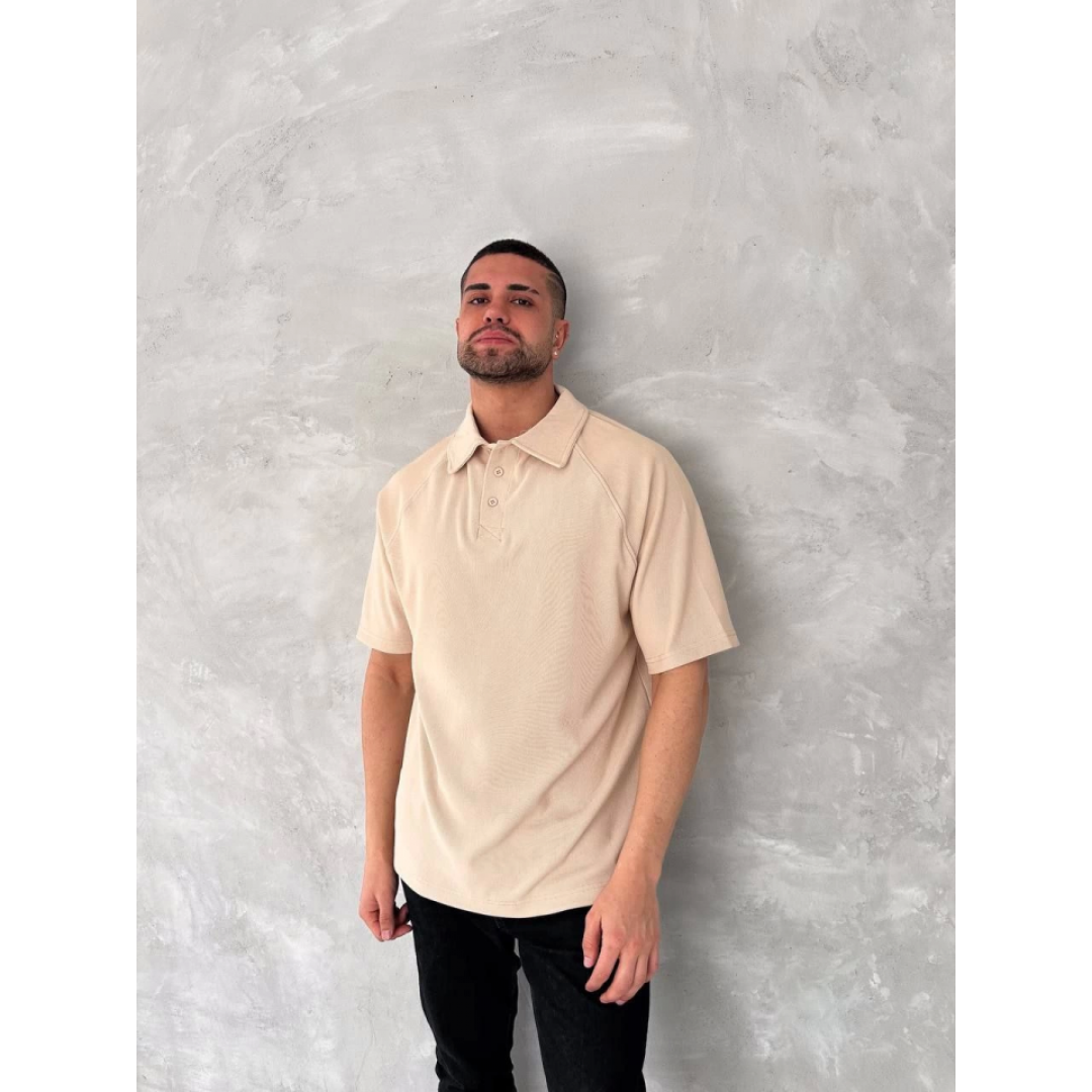 Yakalı Patlı Kısa Kol T-shirt - Bej 150379 Yakalı Patlı Kısa Kol T-shirt - Bej 150379