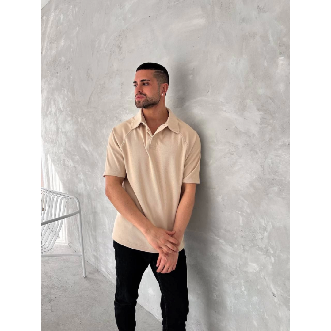 Yakalı Patlı Kısa Kol T-shirt - Bej 150379 Yakalı Patlı Kısa Kol T-shirt - Bej 150379