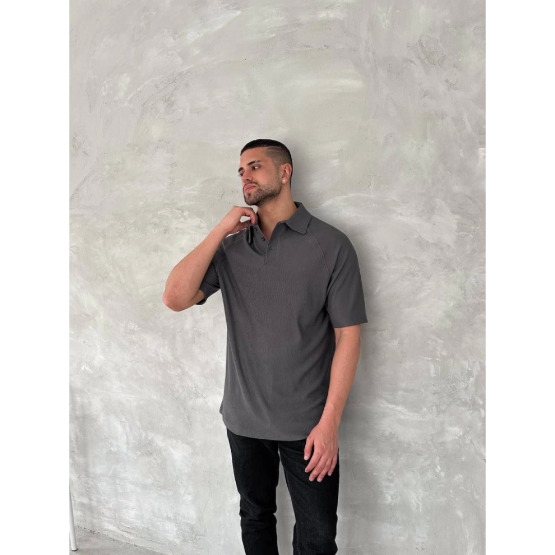 Yakalı Patlı Kısa Kol T-shirt - Antrasit 150380 Yakalı Patlı Kısa Kol T-shirt - Antrasit 150380