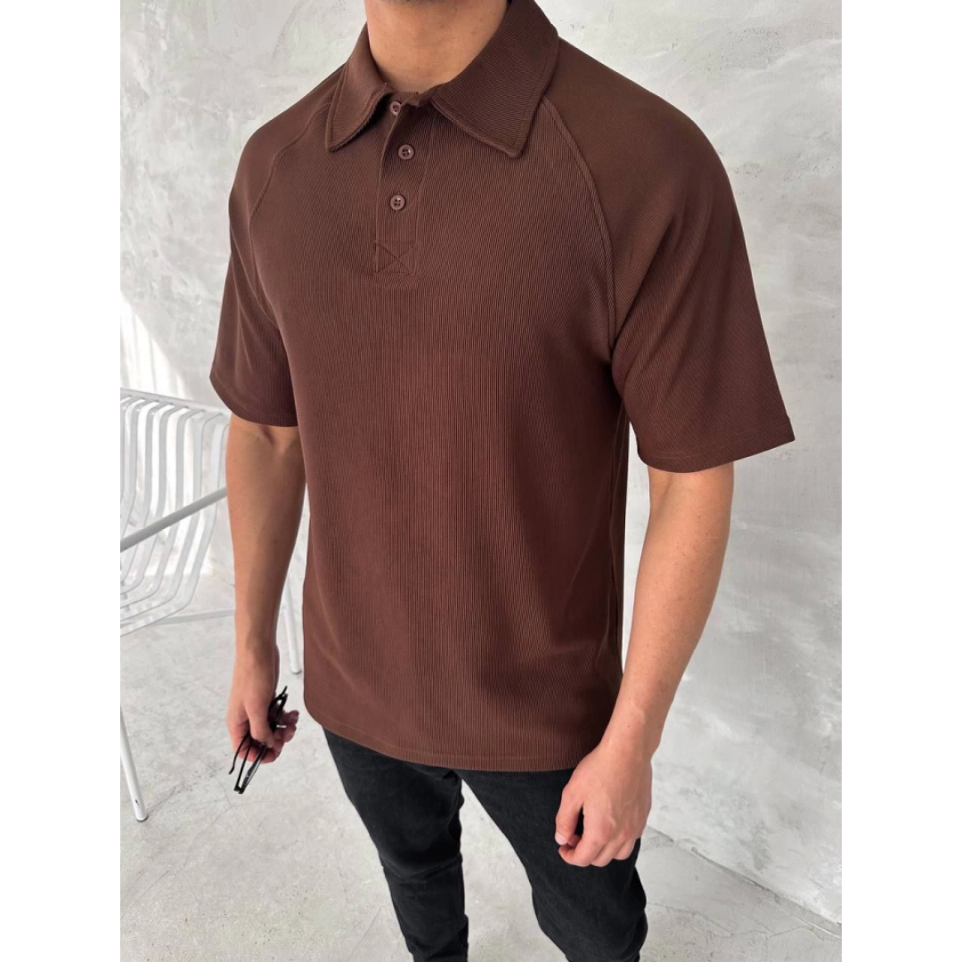 Yakalı Patlı Kısa Kol T-shirt - Kahverengi 150382 Yakalı Patlı Kısa Kol T-shirt - Kahverengi 150382