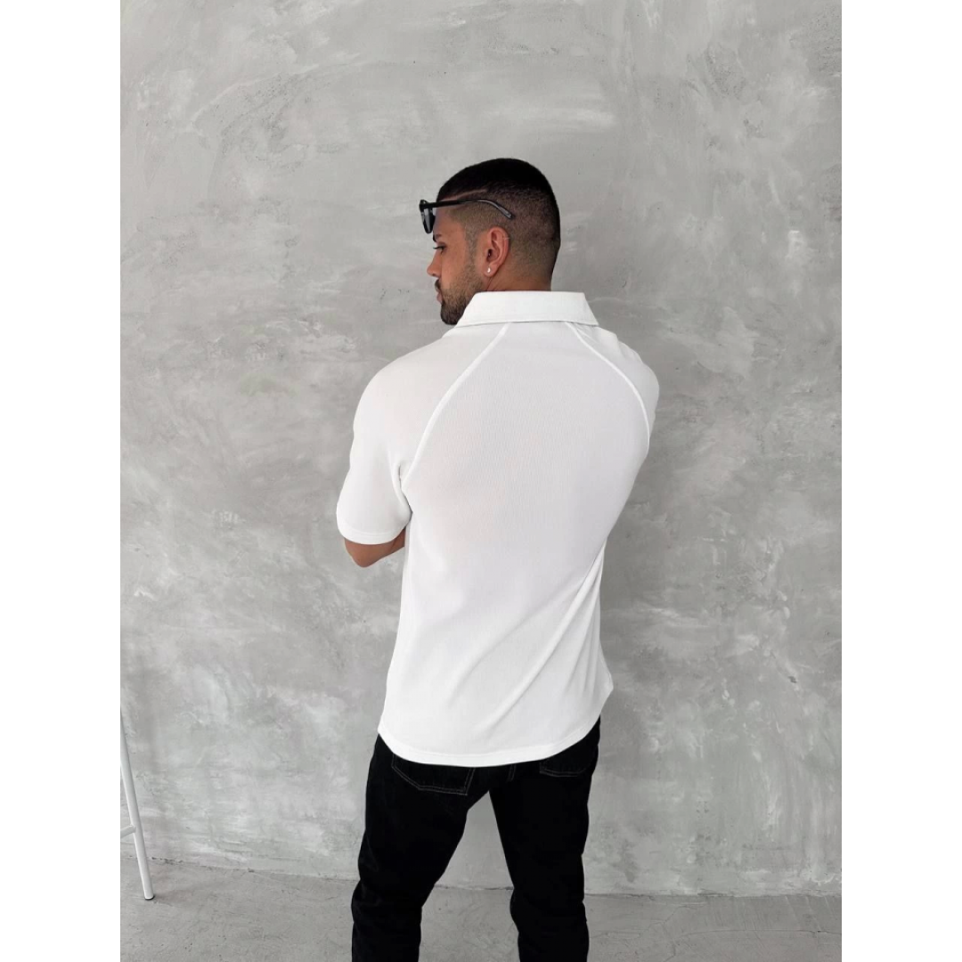 Yakalı Patlı Kısa Kol T-shirt - Beyaz 150384 Yakalı Patlı Kısa Kol T-shirt - Beyaz 150384