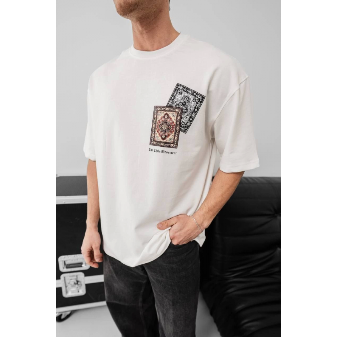 Erkek Baskılı Oversize T-shirt - Beyaz 151101