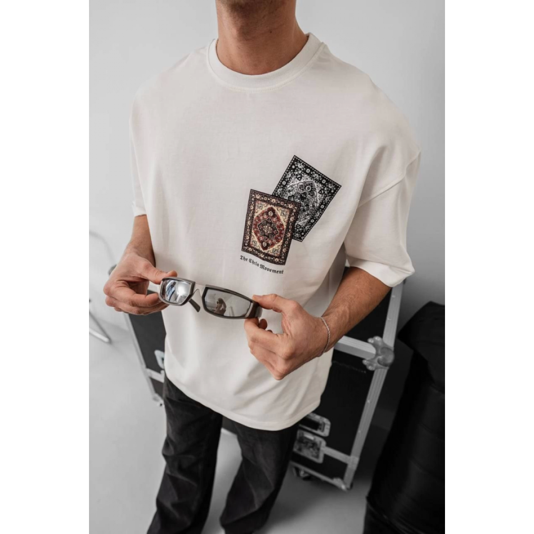 Erkek Baskılı Oversize T-shirt - Beyaz 151101