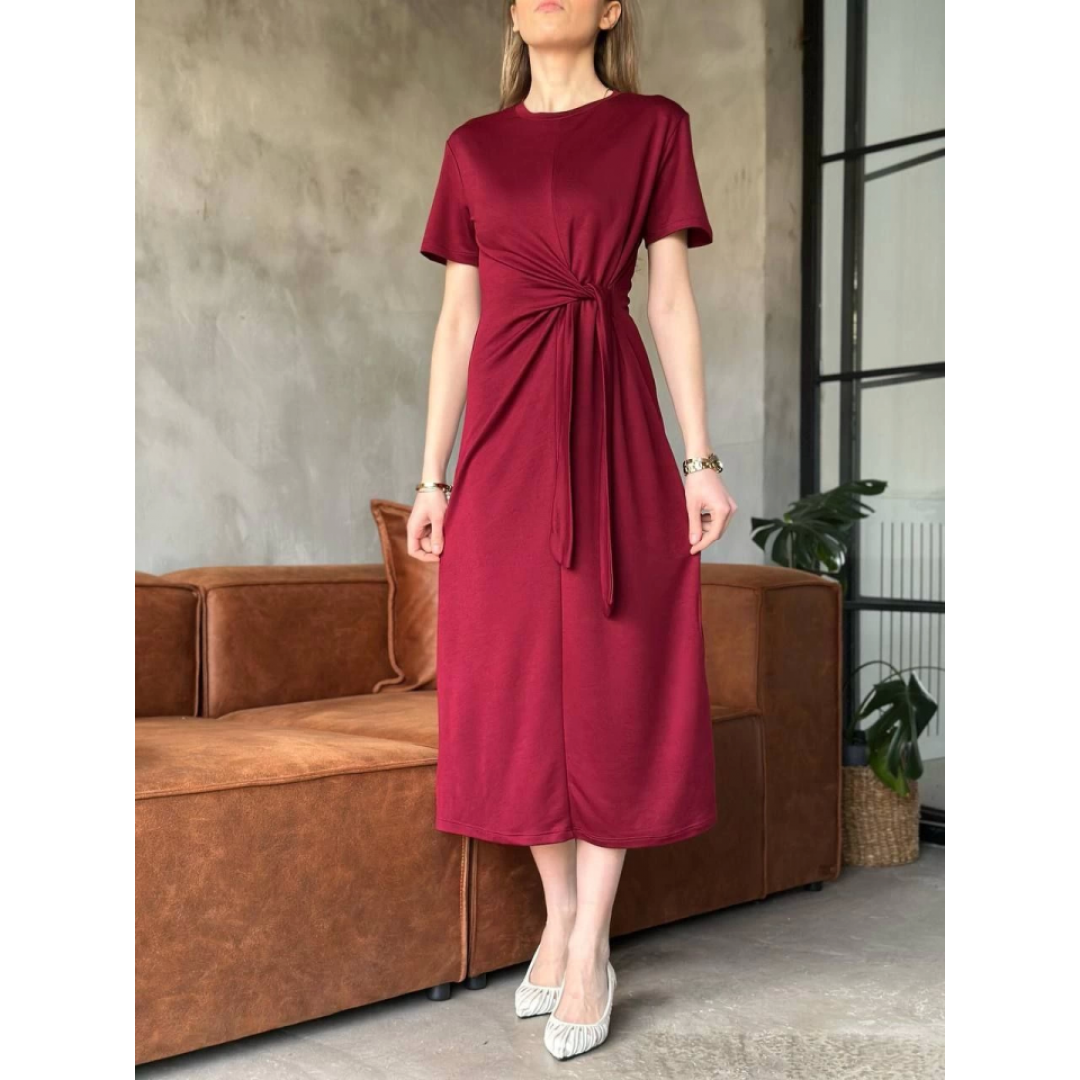 Osy Modal Yumuşak Dokulu Kumaş Yandan Bağlamalı Elbise - Bordo - 151109 Osy Modal Yumuşak Dokulu Kumaş Yandan Bağlamalı Elbise - Bordo - 151109