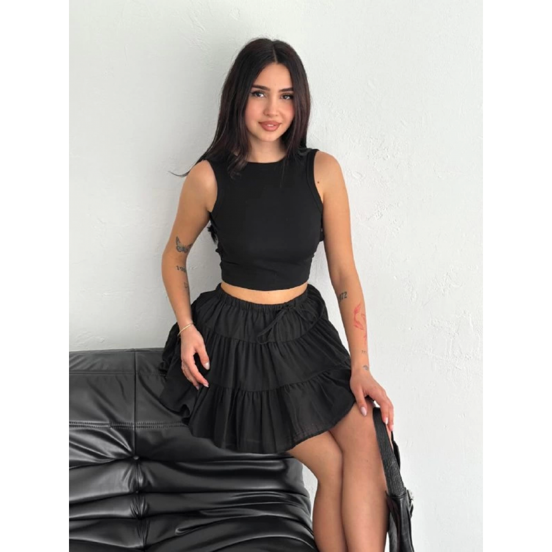 Keten Şortlu Etek - Siyah 152665 Keten Şortlu Etek - Siyah 152665