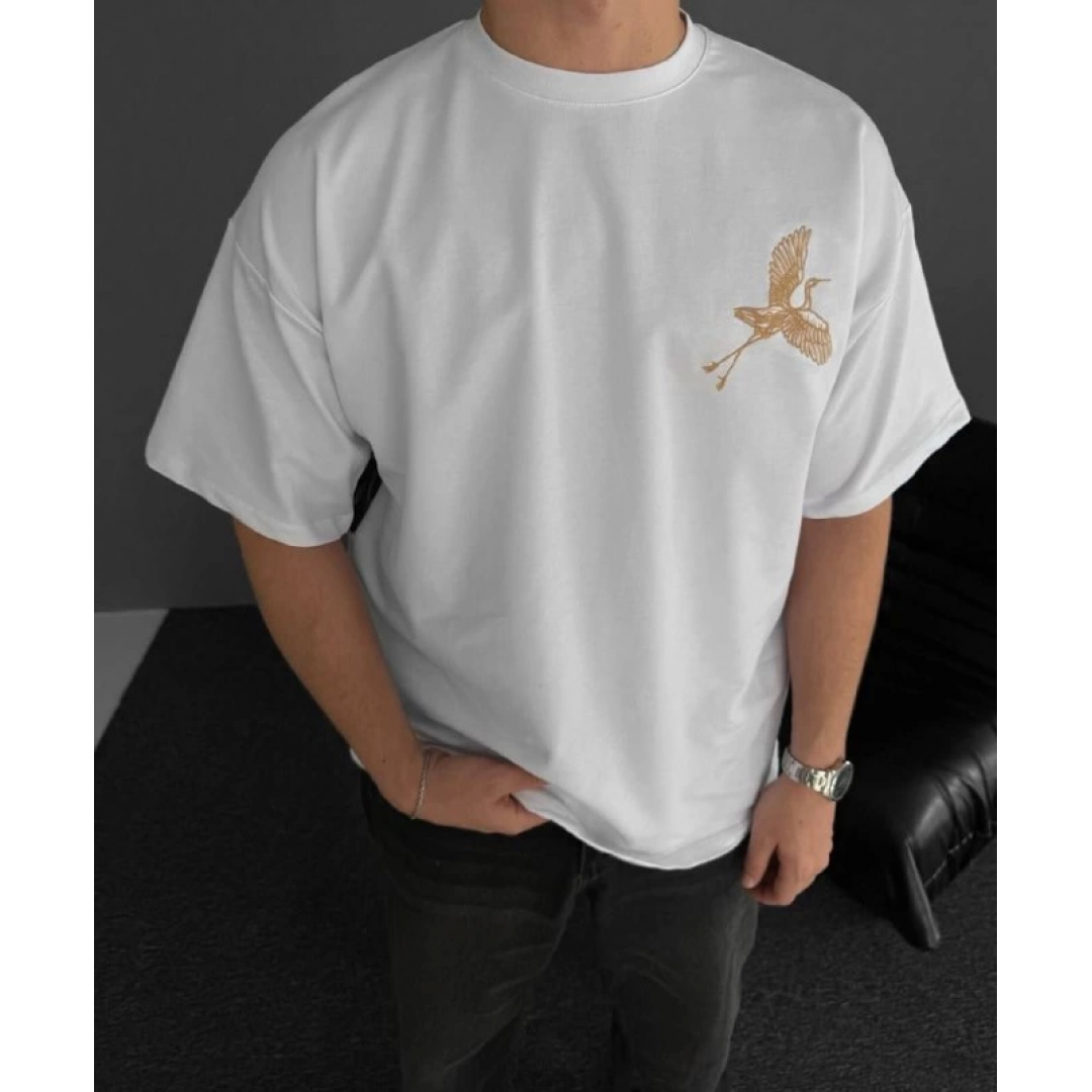 Ön Ve Arka Baskılı Oversize Bisiklet Yaka T-shirt - Beyaz 152671 Ön Ve Arka Baskılı Oversize Bisiklet Yaka T-shirt - Beyaz 152671