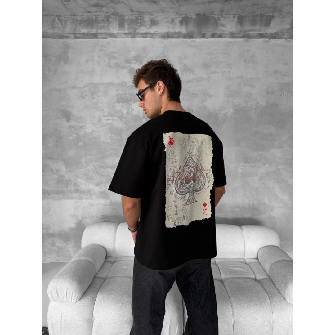 Ön Ve Arka Baskılı Oversize Bisiklet Yaka T-shirt - Siyah 152673 Ön Ve Arka Baskılı Oversize Bisiklet Yaka T-shirt - Siyah 152673