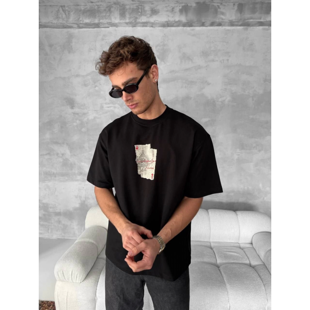 Ön Ve Arka Baskılı Oversize Bisiklet Yaka T-shirt - Siyah 152673 Ön Ve Arka Baskılı Oversize Bisiklet Yaka T-shirt - Siyah 152673