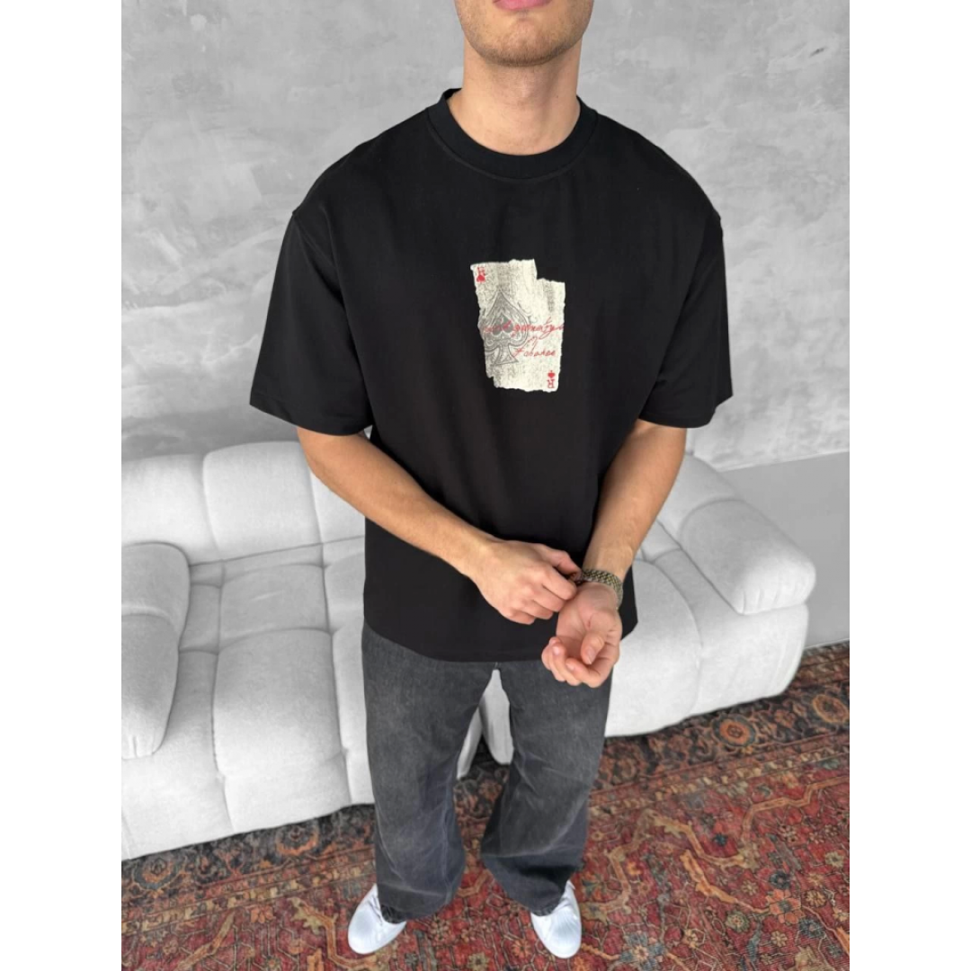 Ön Ve Arka Baskılı Oversize Bisiklet Yaka T-shirt - Siyah 152673 Ön Ve Arka Baskılı Oversize Bisiklet Yaka T-shirt - Siyah 152673