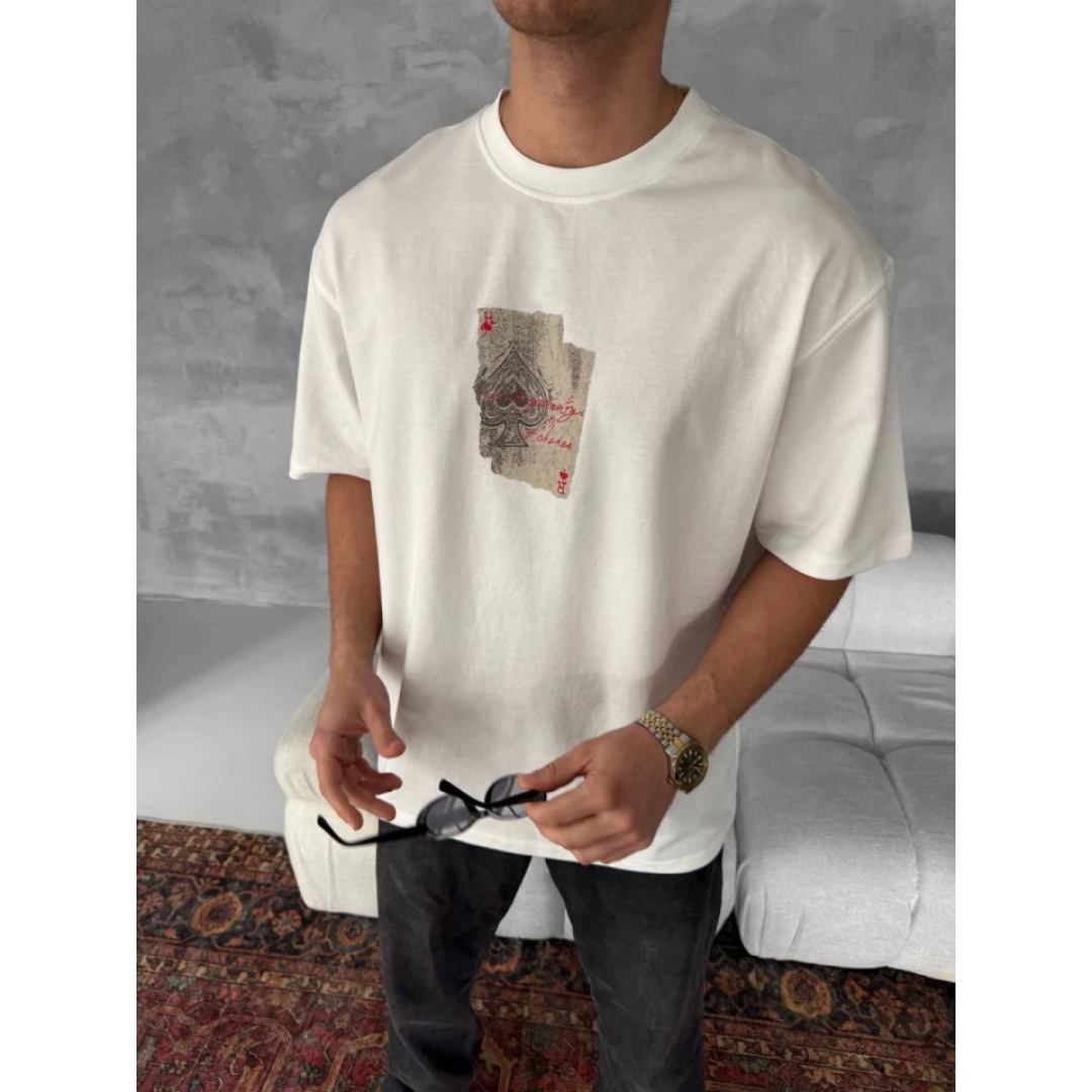 Erkek Ön Ve Arka Baskılı Oversize Bisiklet Yaka T-shirt - Beyaz - 152674 Erkek Ön Ve Arka Baskılı Oversize Bisiklet Yaka T-shirt - Beyaz - 152674
