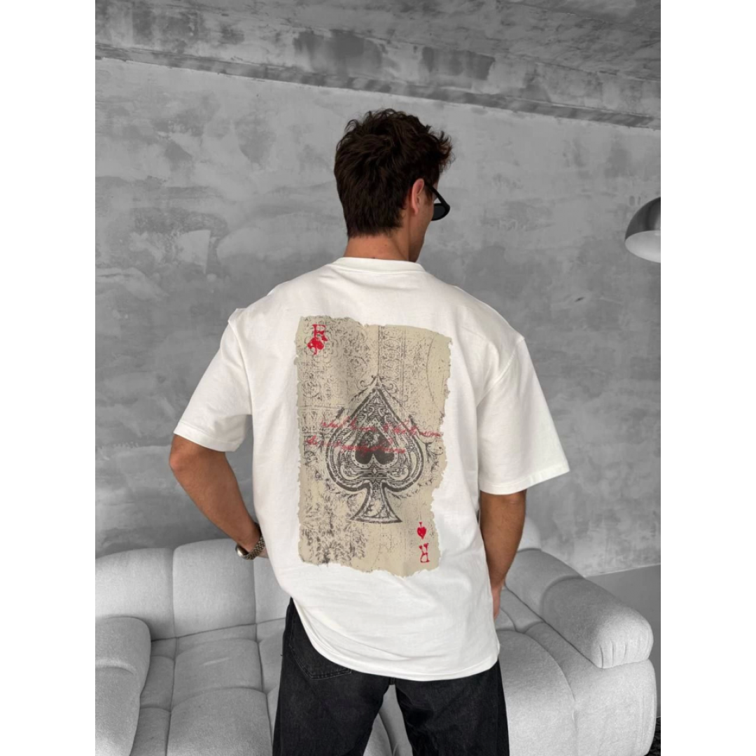 Erkek Ön Ve Arka Baskılı Oversize Bisiklet Yaka T-shirt - Beyaz - 152674 Erkek Ön Ve Arka Baskılı Oversize Bisiklet Yaka T-shirt - Beyaz - 152674