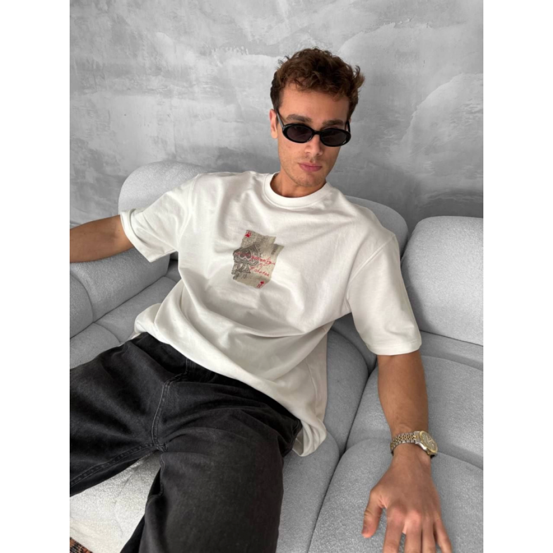 Erkek Ön Ve Arka Baskılı Oversize Bisiklet Yaka T-shirt - Beyaz - 152674 Erkek Ön Ve Arka Baskılı Oversize Bisiklet Yaka T-shirt - Beyaz - 152674