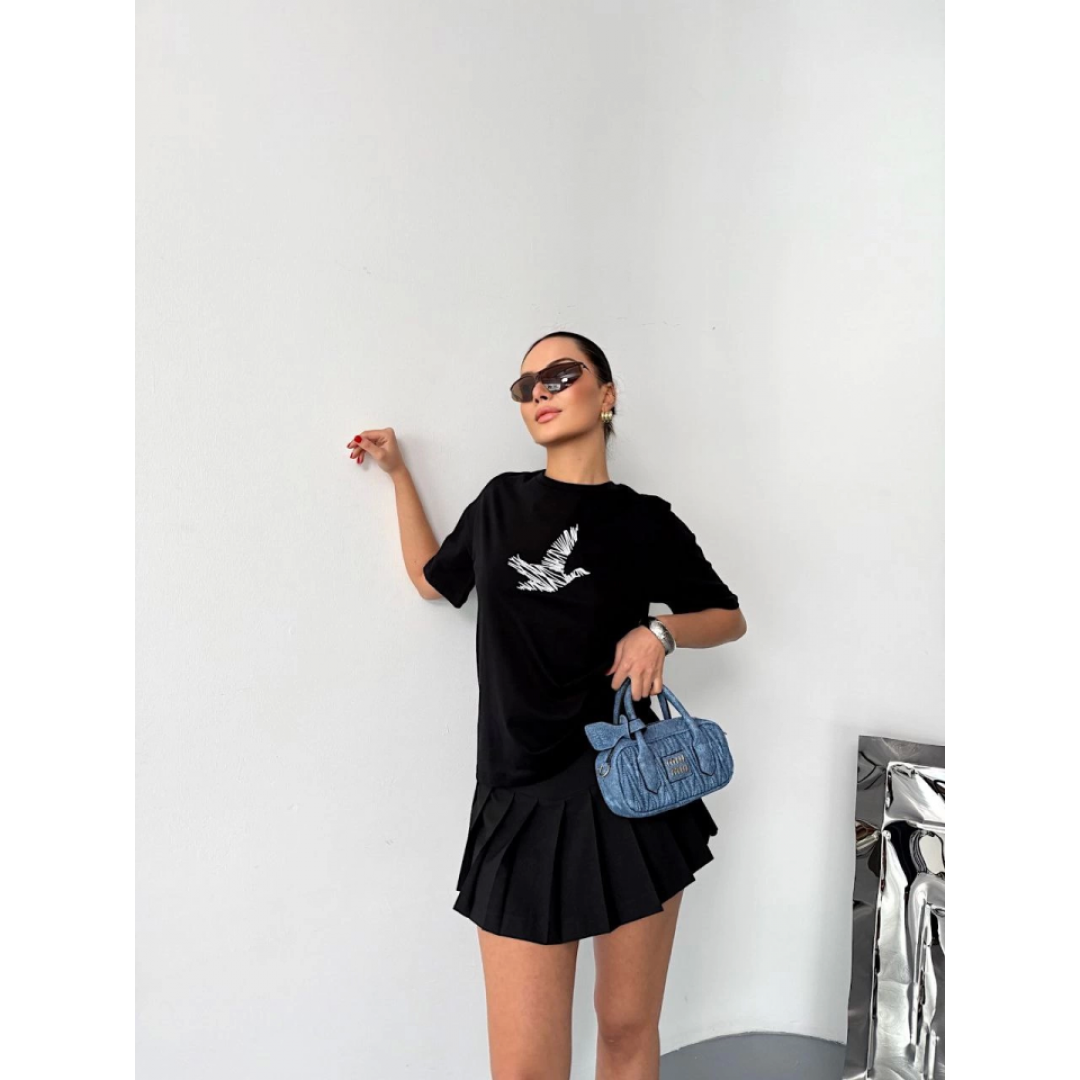 Kısa Kol Baskılı T-shirt - Siyah