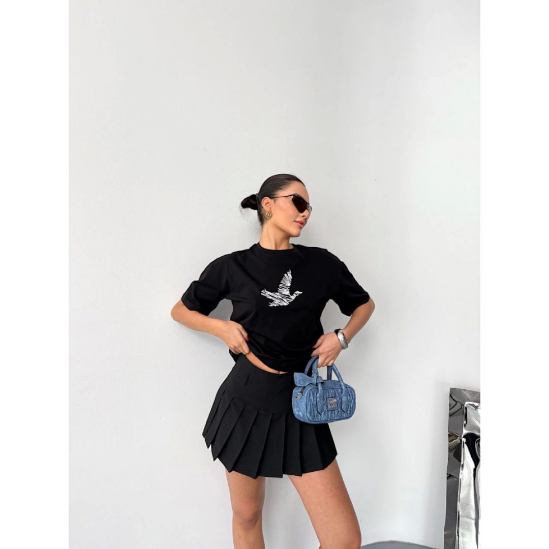 Kısa Kol Baskılı T-shirt - Siyah 152903