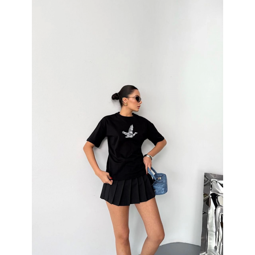 Kısa Kol Baskılı T-shirt - Siyah 152903