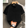 Yakası Düğmeli Yakalı Pike Düz T-Shirt - Siyah 153144 Yakası Düğmeli Yakalı Pike Düz T-Shirt - Siyah 153144