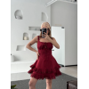 Fırfırlı Askılı Mini Elbise - Bordo - 153146 Fırfırlı Askılı Mini Elbise - Bordo - 153146