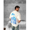 Ön Ve Arka Baskılı Oversize Bisiklet Yaka T-shirt- Beyaz 153732