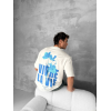 Ön Ve Arka Baskılı Oversize Bisiklet Yaka T-shirt- Beyaz 153732