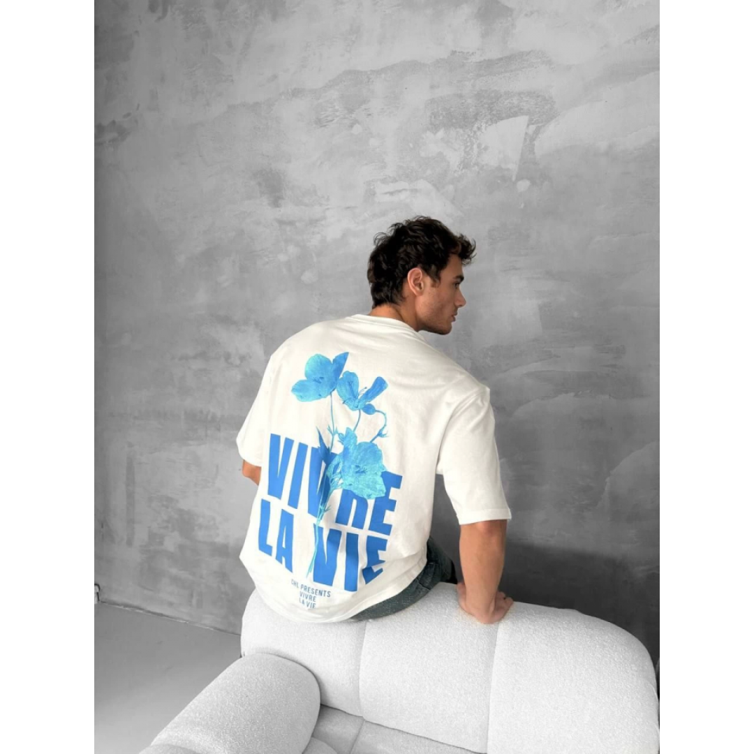 Ön Ve Arka Baskılı Oversize Bisiklet Yaka T-shirt- Beyaz 153732