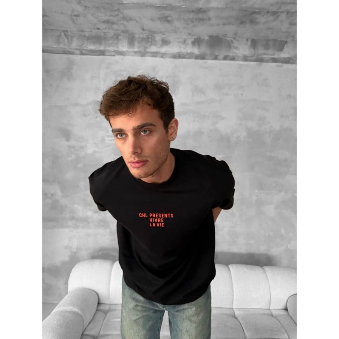 Ön Ve Arka Baskılı Oversize Bisiklet Yaka T-shirt- Siyah 153733