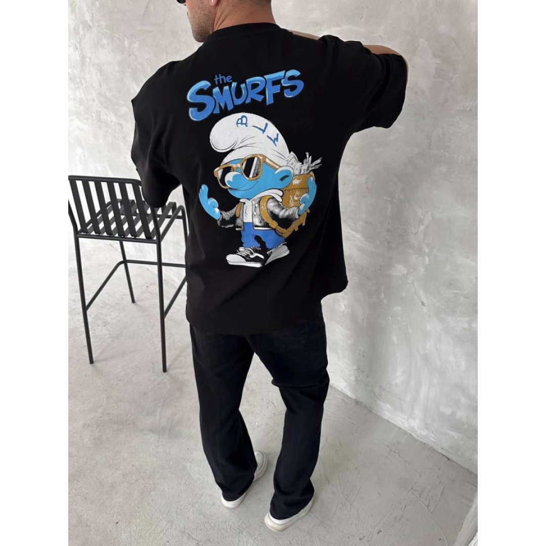 Ön Ve Arka Baskılı Oversize Bisiklet Yaka T-shirt- Siyah 153734 Ön Ve Arka Baskılı Oversize Bisiklet Yaka T-shirt- Siyah 153734