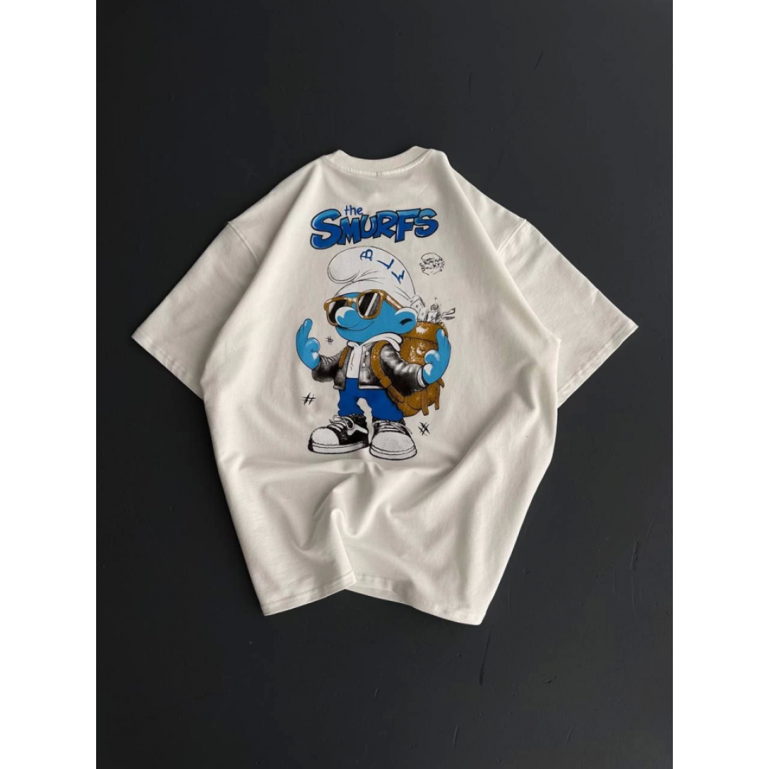 Ön Ve Arka Baskılı Oversize Bisiklet Yaka T-shirt- Beyaz 153735 Ön Ve Arka Baskılı Oversize Bisiklet Yaka T-shirt- Beyaz 153735