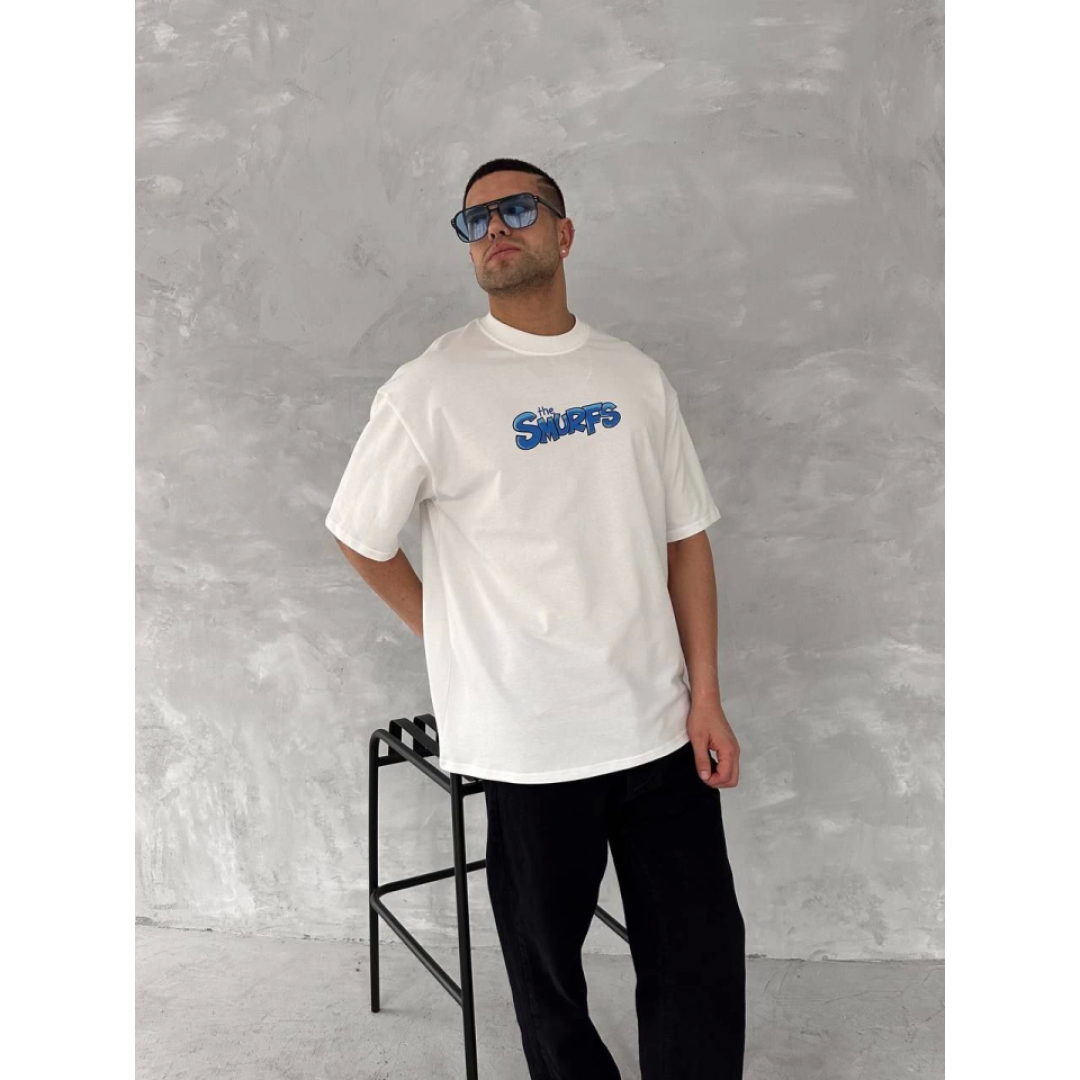 Ön Ve Arka Baskılı Oversize Bisiklet Yaka T-shirt- Beyaz 153735 Ön Ve Arka Baskılı Oversize Bisiklet Yaka T-shirt- Beyaz 153735