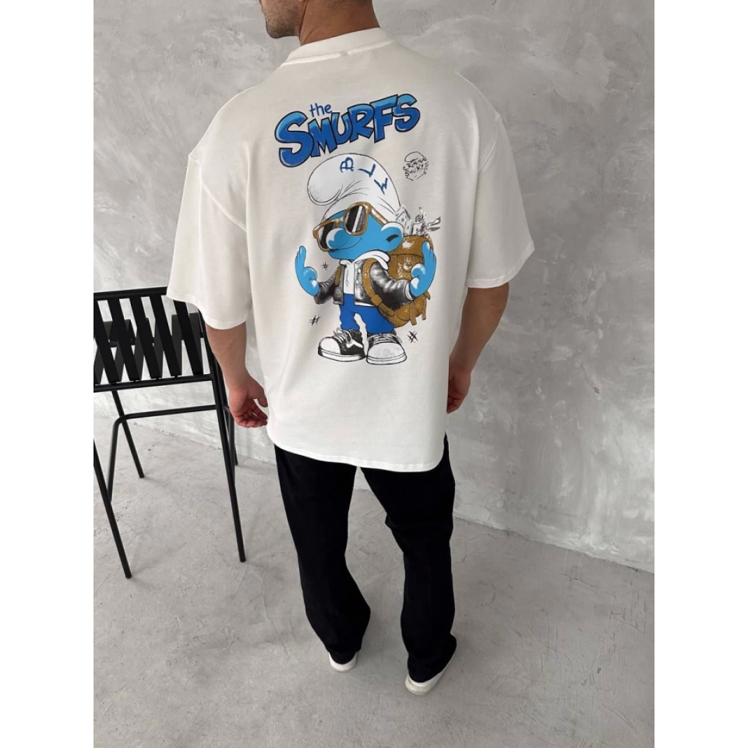 Ön Ve Arka Baskılı Oversize Bisiklet Yaka T-shirt- Beyaz 153735 Ön Ve Arka Baskılı Oversize Bisiklet Yaka T-shirt- Beyaz 153735