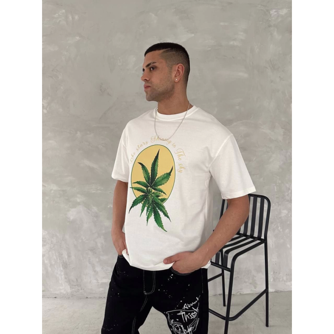 Ön Ve Arka Baskılı Oversize Bisiklet Yaka T-shirt- Beyaz 153736