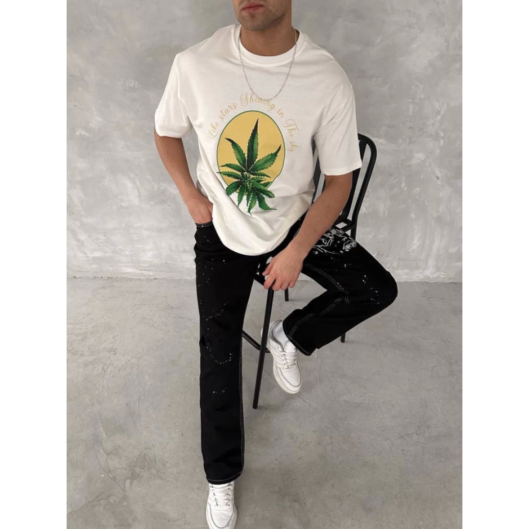 Ön Ve Arka Baskılı Oversize Bisiklet Yaka T-shirt- Beyaz 153736