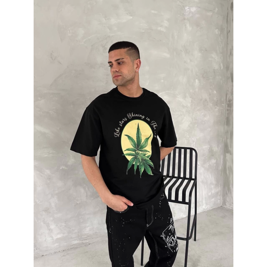 Ön Ve Arka Baskılı Oversize Bisiklet Yaka T-shirt- Siyah 153737 Ön Ve Arka Baskılı Oversize Bisiklet Yaka T-shirt- Siyah 153737