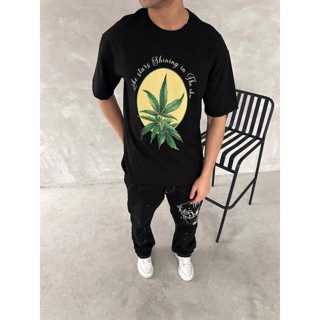 Ön Ve Arka Baskılı Oversize Bisiklet Yaka T-shirt- Siyah 153737 Ön Ve Arka Baskılı Oversize Bisiklet Yaka T-shirt- Siyah 153737