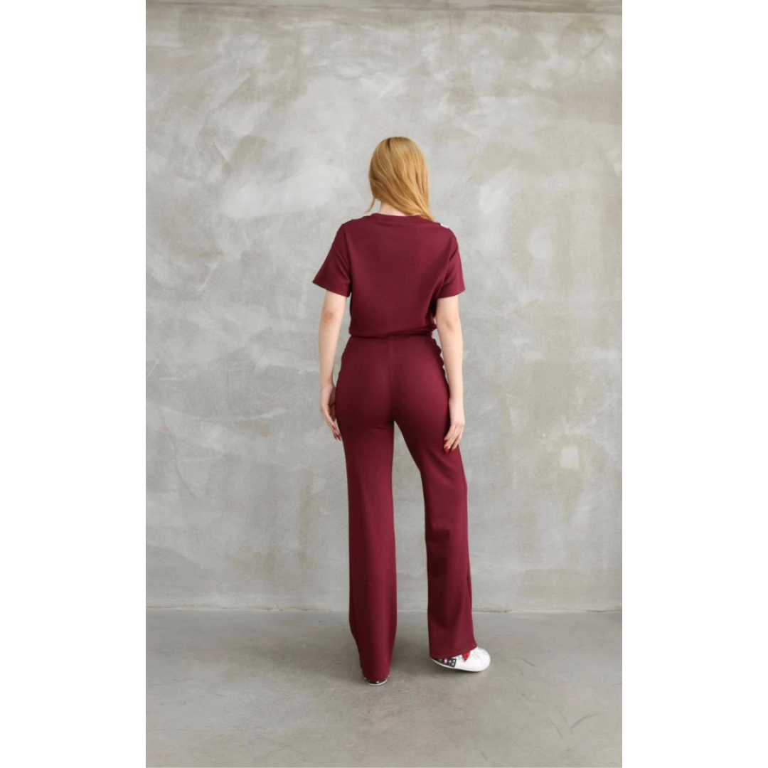 Osy Modal Yumuşak Dokulu Kumaş Bisiklet Yaka Parçalı Detaylı Kısa Kollu Takım - Bordo - 153916 Osy Modal Yumuşak Dokulu Kumaş Bisiklet Yaka Parçalı Detaylı Kısa Kollu Takım - Bordo - 153916